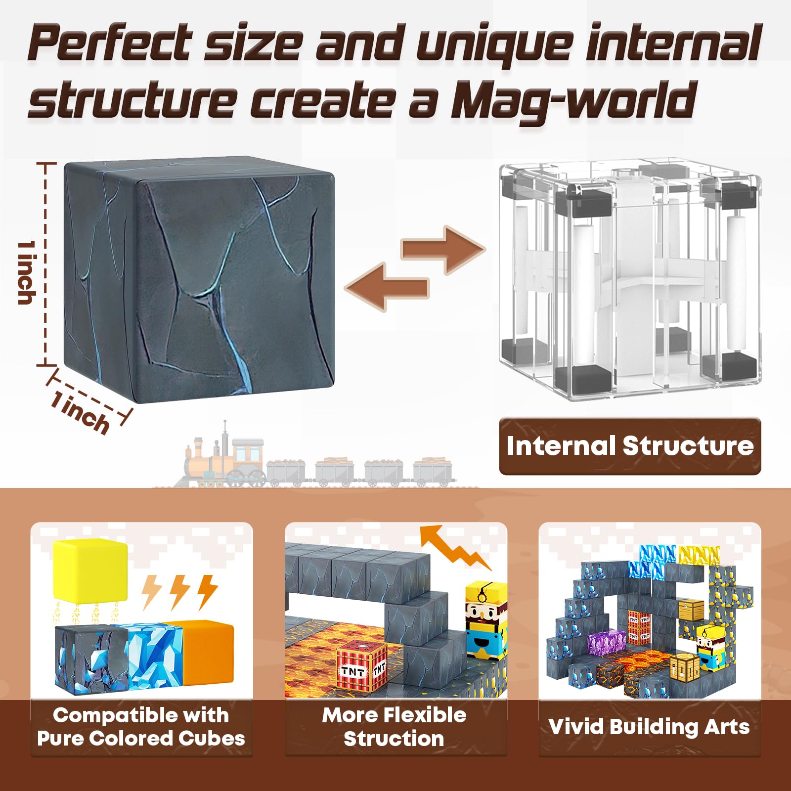 Magnetic Building Blocks for Kids Ages 3-8 - STEM Educational Construction Toys with Pickaxe & Cavern Theme for Boys & Girls - Creative Sensory Play for Indoor & Outdoor Use - Perfect for Preschool Learning & Birthday Gifts