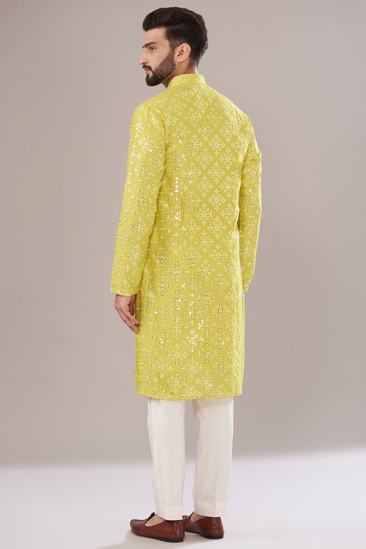 Neon Yellow Silk Embroidered Kurta for Women - Elegant Indian Traditional Dress for Festivals, Weddings & Special Occasions