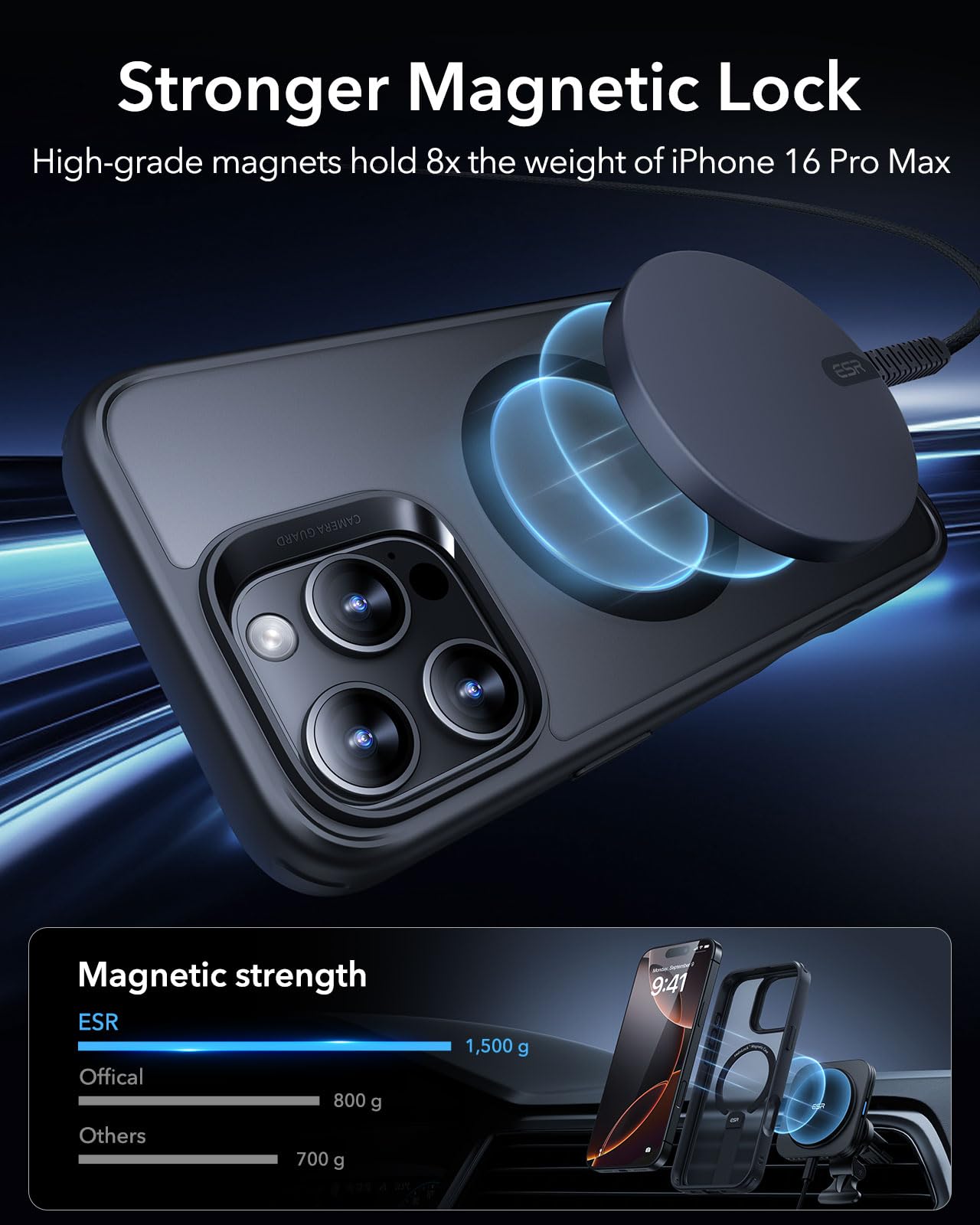 ESR Boost Series Magnetic Case for iPhone 16 Pro Max - Military-Grade Protection, MagSafe Compatible, Adjustable Kickstand, Frosted Black | Perfect for Workouts, Travel & Everyday Use