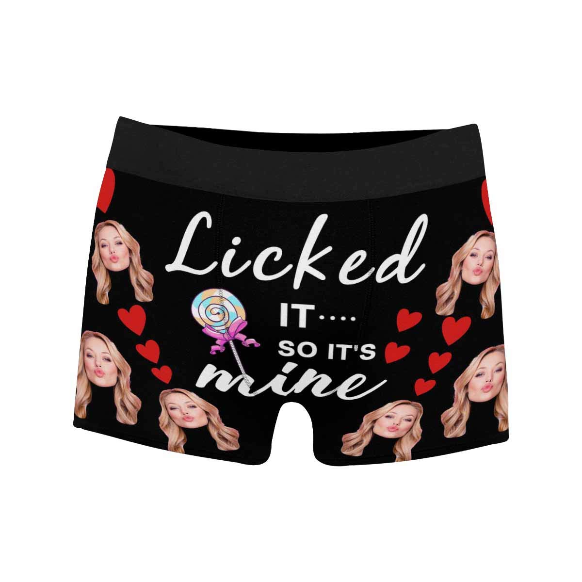 Custom Printed Face Boxer Briefs - Funny Valentine's Day Underwear for Men - White Candy Lick Design - Perfect Gift for Boyfriend/Husband - Comfortable Cotton Underwear for Everyday Wear & Special Occasions
