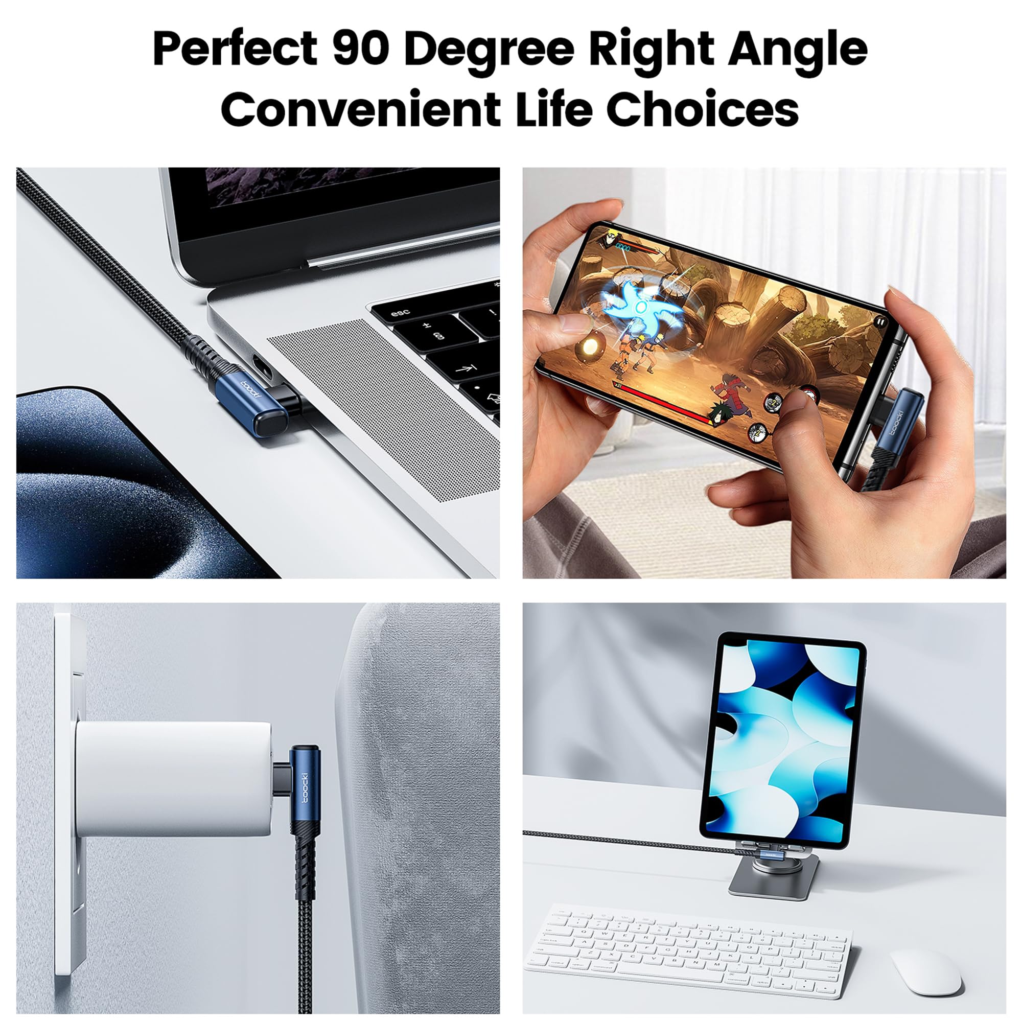 2-Pack 10FT USB C to USB C Cable 60W Fast Charging, Right Angle PD 3.0 Type C Charger Cable for iPhone 16 Pro/MacBook Pro Air/iPad Pro/Dell XPS 13 15/Galaxy S24 Ultra/PS5 Controller - Perfect for Home, Office & Travel Charging