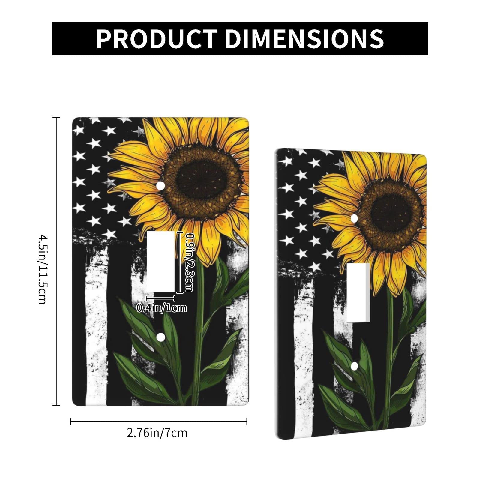 American Flag Sunflower Light Switch Cover - 1-Gang Single Toggle Decorative Wall Plate for Home & Office - Patriotic Electrical Outlet Cover for Bedroom, Living Room, Kitchen Decor