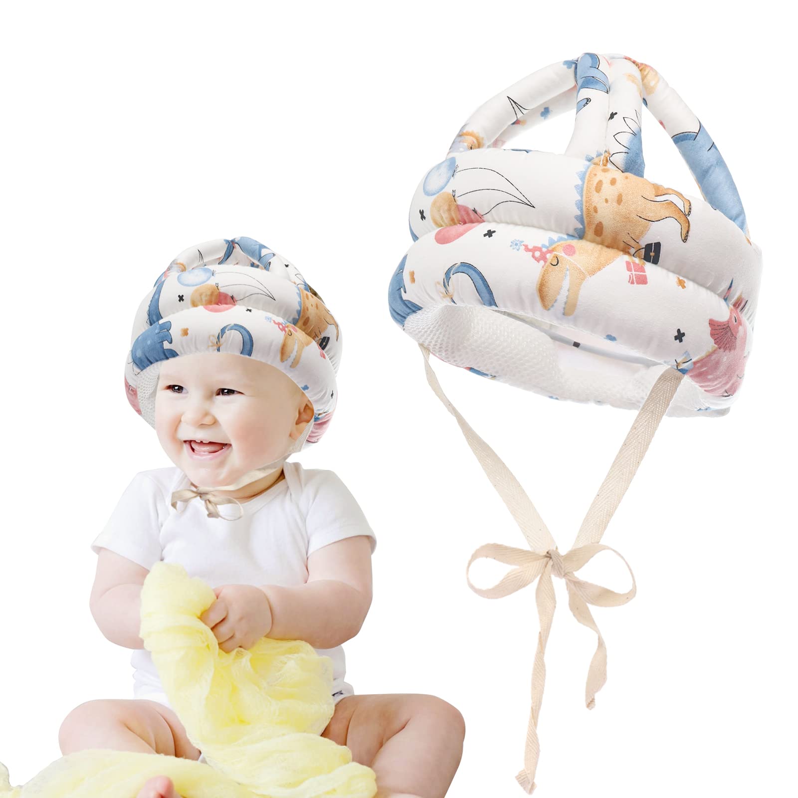 Adjustable Baby Safety Helmet for Crawling & Walking - Cute Dinosaur Design Infant Head Protection - Perfect for Toddler First Steps & Playtime Safety