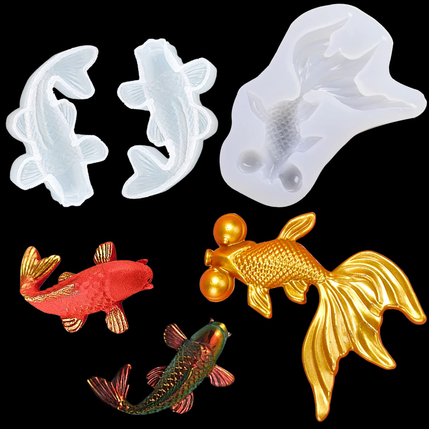 3-Piece Koi Fish Silicone Resin Molds for DIY Jewelry Making - Goldfish Epoxy Molds for Pendants, Charms & Keychains - Perfect for Cake Decorating, Resin Art & Home Decoration