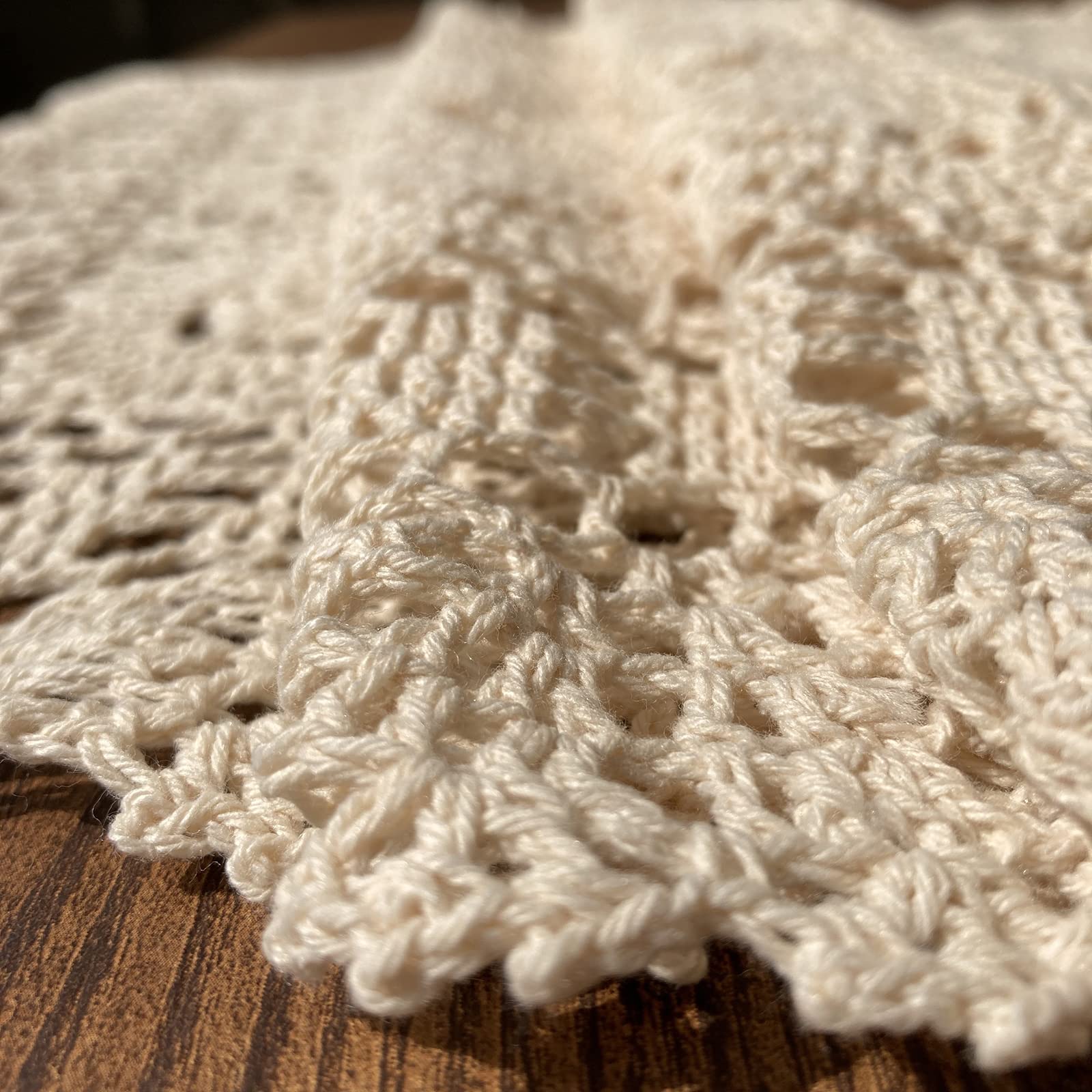 Hsvanyr Beige Rectangular Cotton Crochet Lace Table Runner - Handcrafted 19x31 Inch Dining Room Centerpiece for Elegant Home Decor