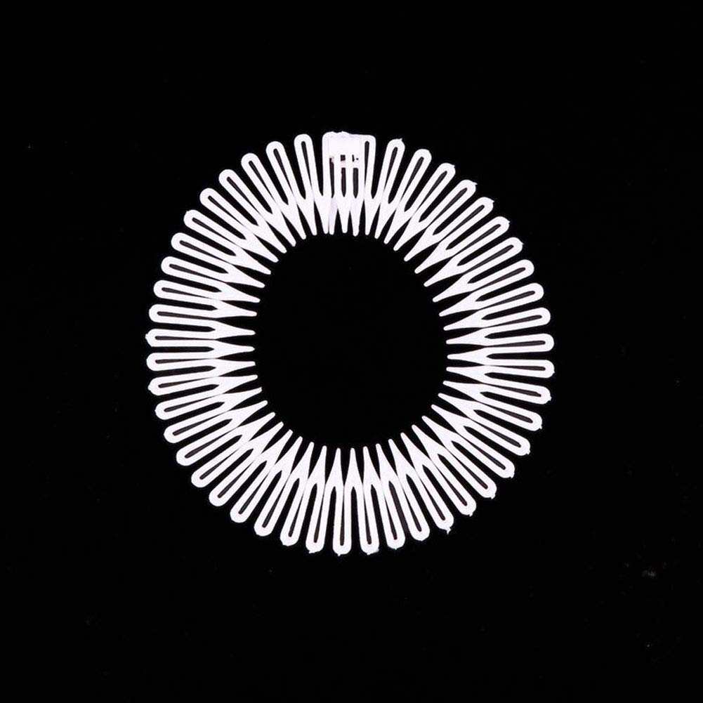 6PCS Women's Stretchable Plastic Hair Hoop Headbands - Flexible Full Circle Hair Comb with Deep Teeth for Secure Hold (White) - Perfect for Workouts, Yoga, and Everyday Styling