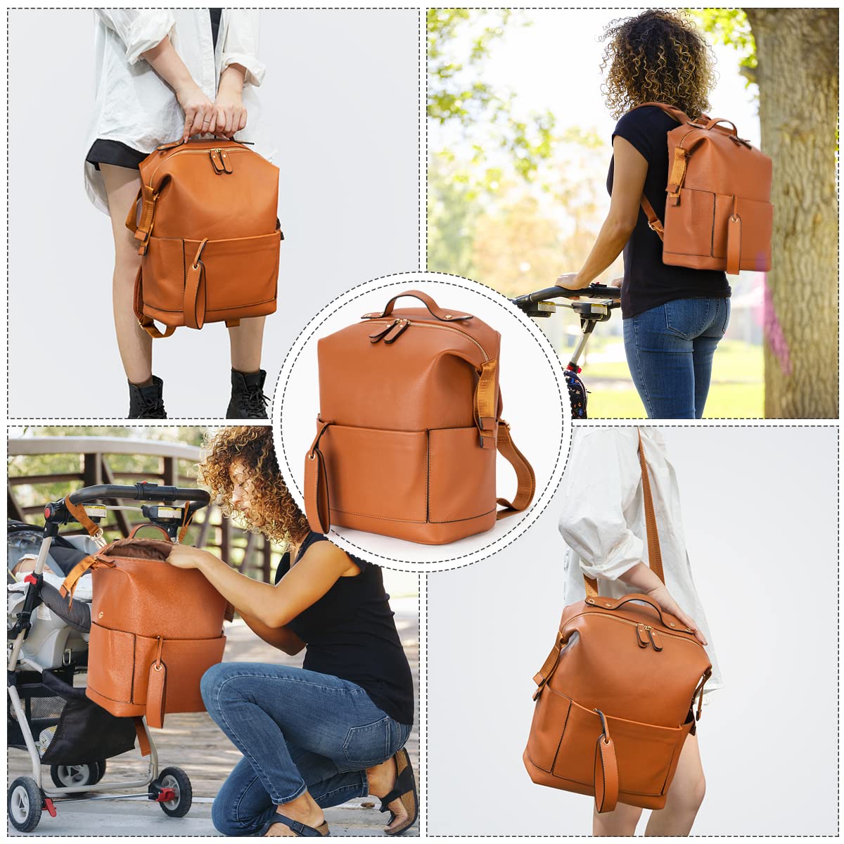 Minsong Waterproof Leather Diaper Backpack for Baby - Multifunctional Travel Diaper Bag with Changing Station for Mom & Dad (Brown) | Perfect for Daycare, Travel & Family Outings