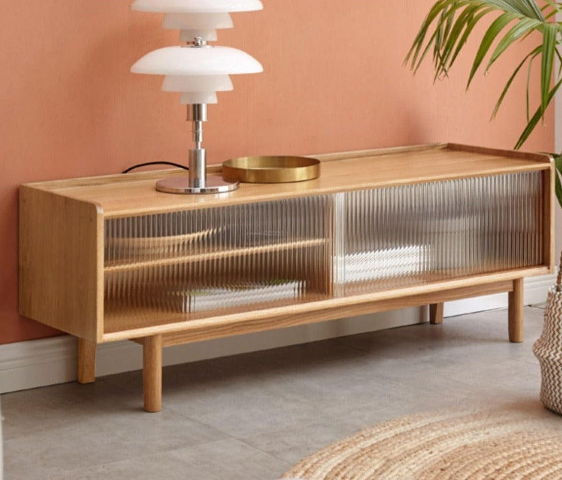 Solid Oak Wood TV Stand - Small Size with Multiple Style Options - Perfect for Living Room, Bedroom & Home Theater Setup