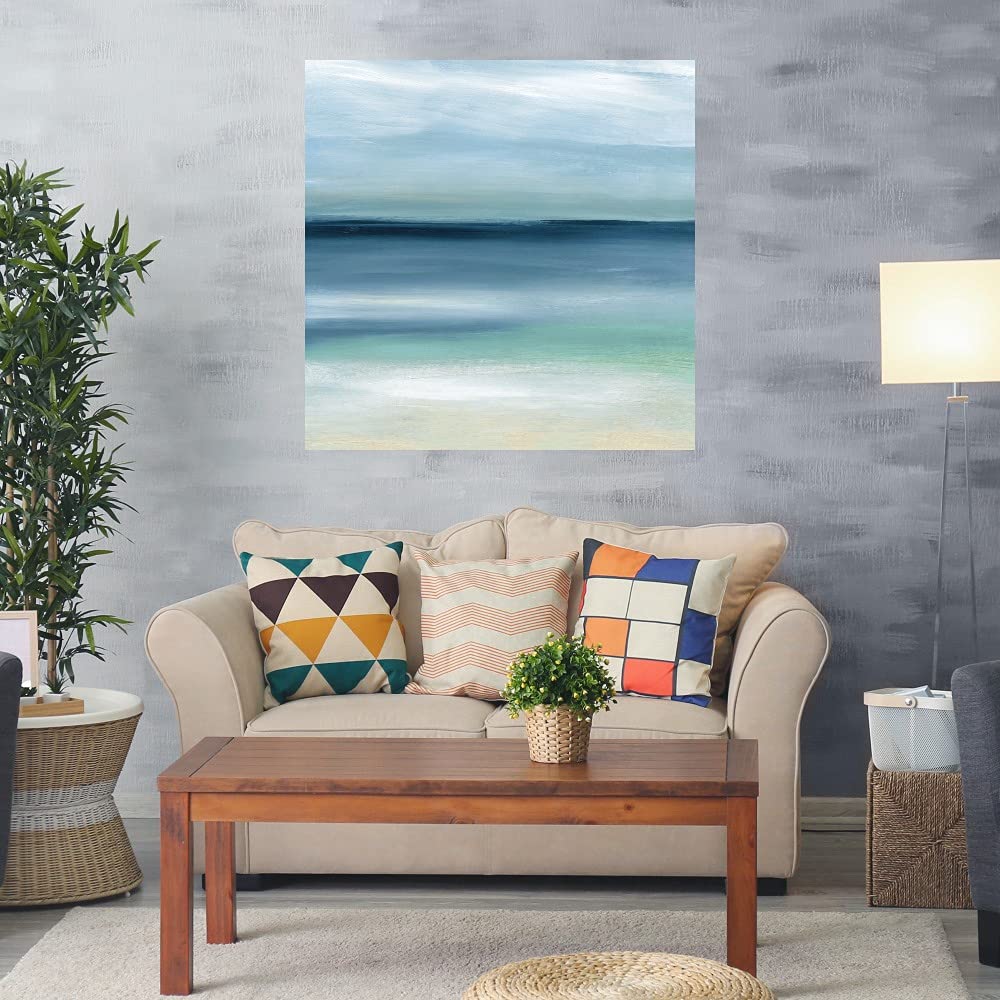 Calm Seas Canvas Wall Art - 37x37 Inch Ready to Hang Ocean Painting by Carol Robinson for Living Room, Bedroom, Office Decor - Coastal Home Decor & Beach House Wall Art