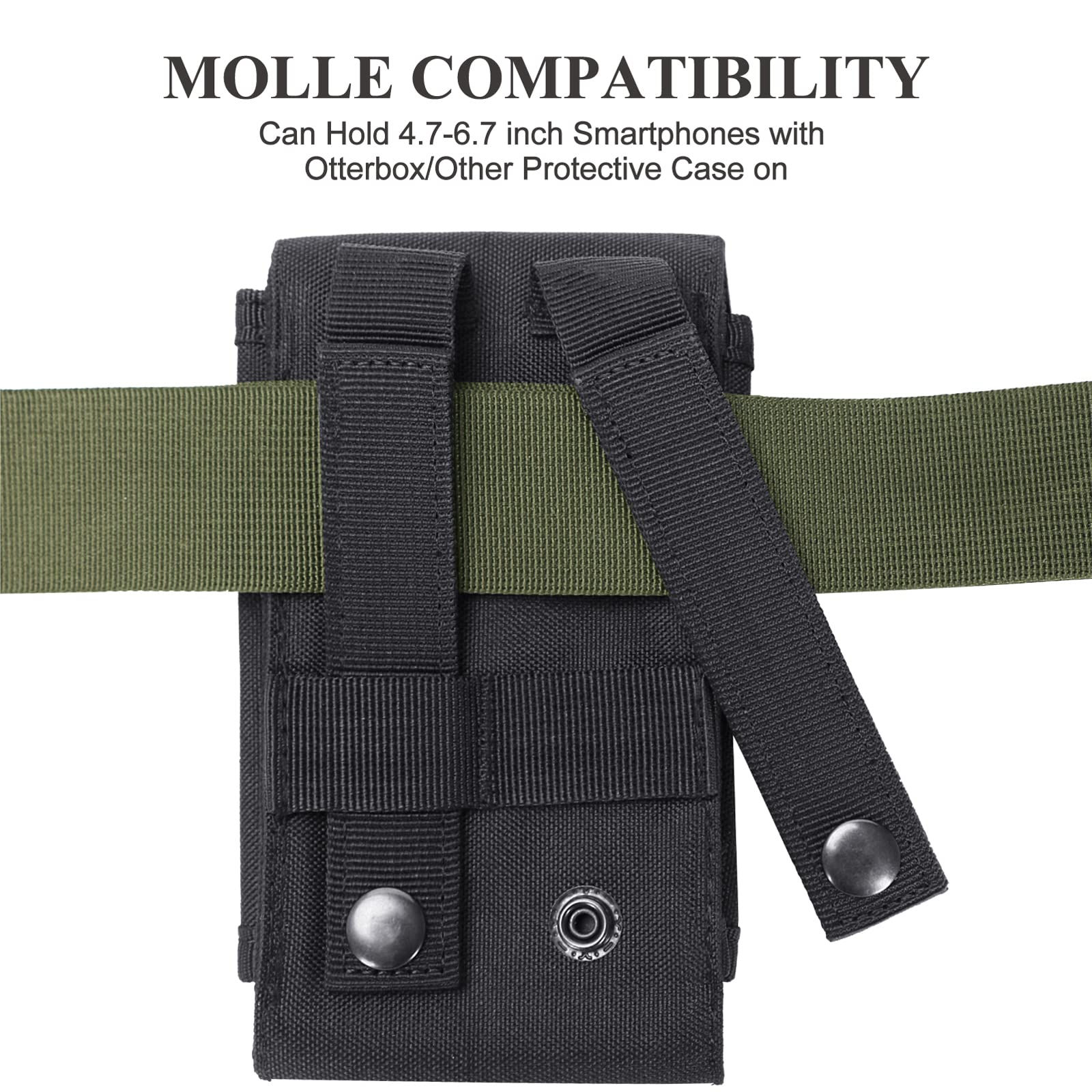 Universal Tactical MOLLE Holster - Military Grade Phone Pouch for iPhone 13/14/Pro/X/XS Max/XR/7/8 Plus & Samsung Galaxy S10/S9/S8 Plus - EDC Waist Bag with Belt Clip - Perfect for Outdoor, Hiking, Camping & Security Work