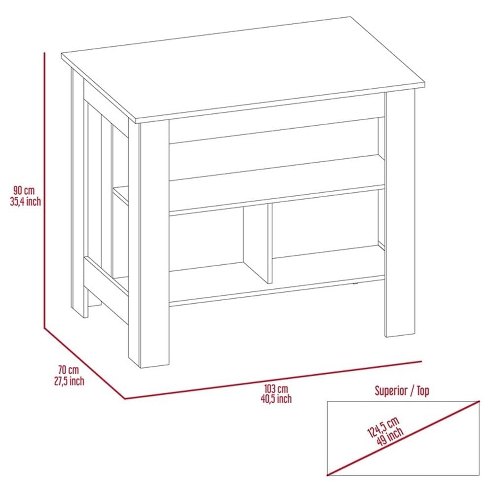 TUHOME Cala Kitchen Island with Storage - Engineered Wood Kitchen Cart in Multi-Color for Small Spaces, Breakfast Bar & Extra Counter Space - Perfect for Apartments & Modern Kitchens