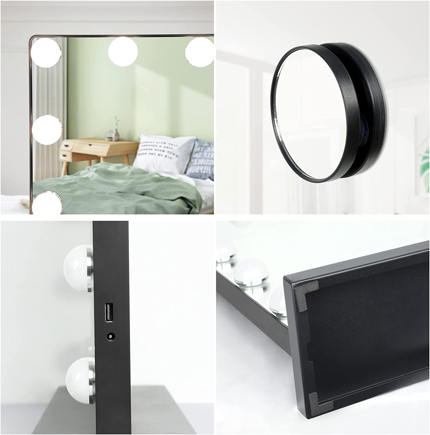 Depuley 20 x 16 Inch Hollywood Makeup Mirror with Lights - 14 Dimmable LED Bulbs, 3 Color Lighting Modes, USB Charging & Detachable 10X Magnifier - Perfect for Vanity, Dressing Room, Salon & Professional Makeup Artists (50 x 40 cm)