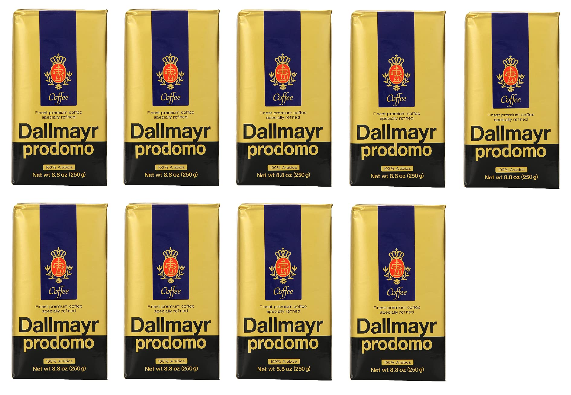 Dallmayr Prodomo Ground Gourmet Coffee - 8.8-Ounce Vacuum Pack (9-Pack) | Premium German Coffee for Home, Office & Gifting