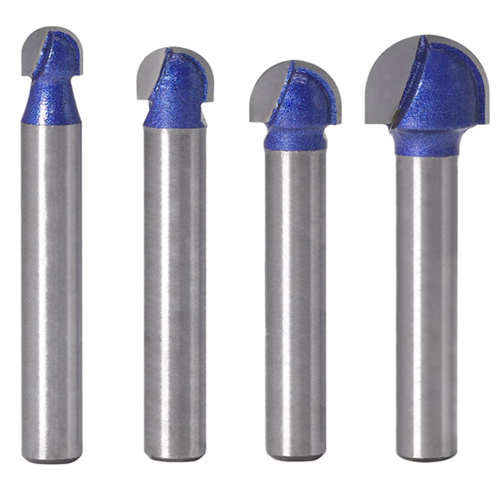 Wolfride 4-Piece Core Box Router Bit Set - 1/4 Inch Shank Round Nose Cove Bits for Woodworking & DIY Projects - Perfect for Cabinet Making, Furniture Edging & Decorative Molding