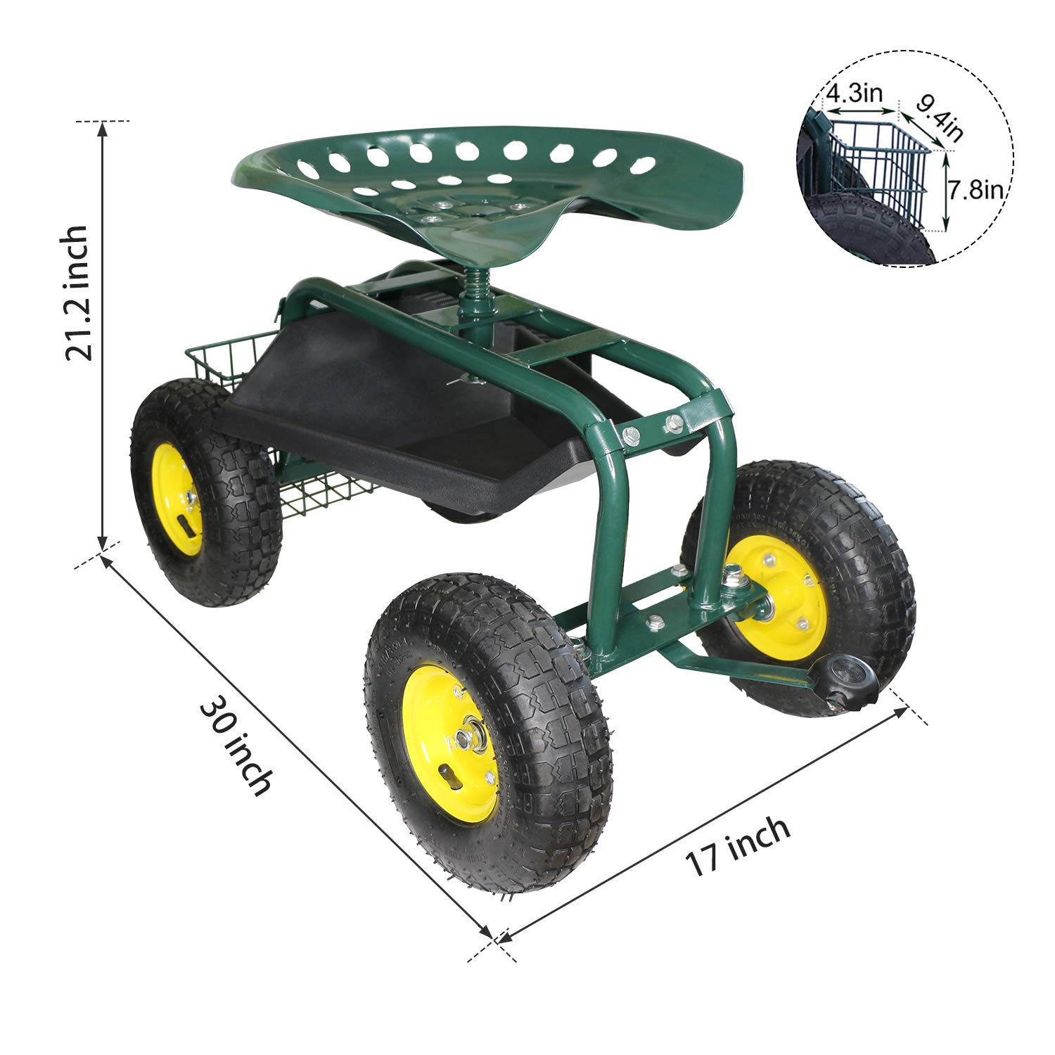 Rolling Garden Workseat with Steerable Wheels & Tool Tray - Adjustable Gardening Stool with Storage Basket for Planting, Weeding (Indigo) - Perfect for Backyard, Patio & Greenhouse Work