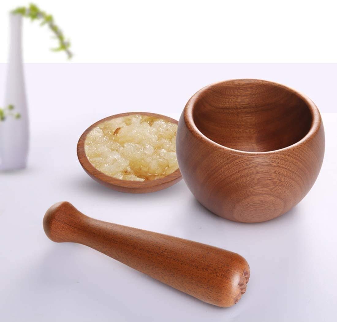 Premium Wooden Mortar and Pestle Set - Natural Spice Grinder for Pepper, Garlic & Herbs - Easy to Use & Clean - Perfect for Crushing, Grinding & Mashing Spices, Herbs & Medicine - Ideal for Cooking, Baking & Herbal Remedies