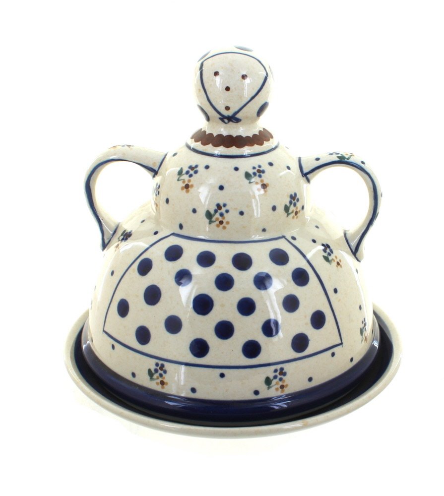 Hand-Painted Blue Rose Polish Pottery Cheese Plate - Traditional Country Meadow Design - Perfect for Cheese Serving, Charcuterie Boards & Farmhouse Decor