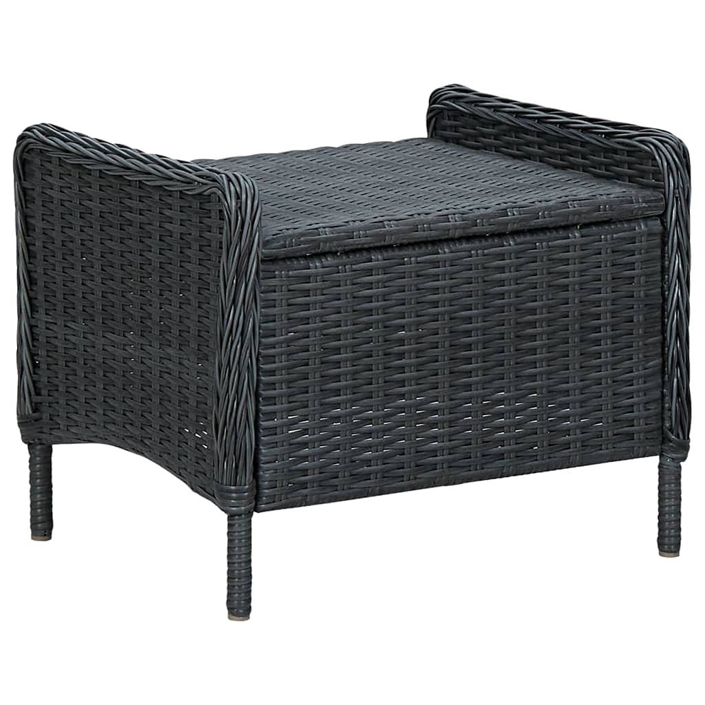 **Dark Gray Reclining Garden Chair with Cushions & Footstool – Outdoor Patio, Balcony, Terrace Lounge Seating – Durable Poly Rattan Furniture for Relaxing & Sunbathing**