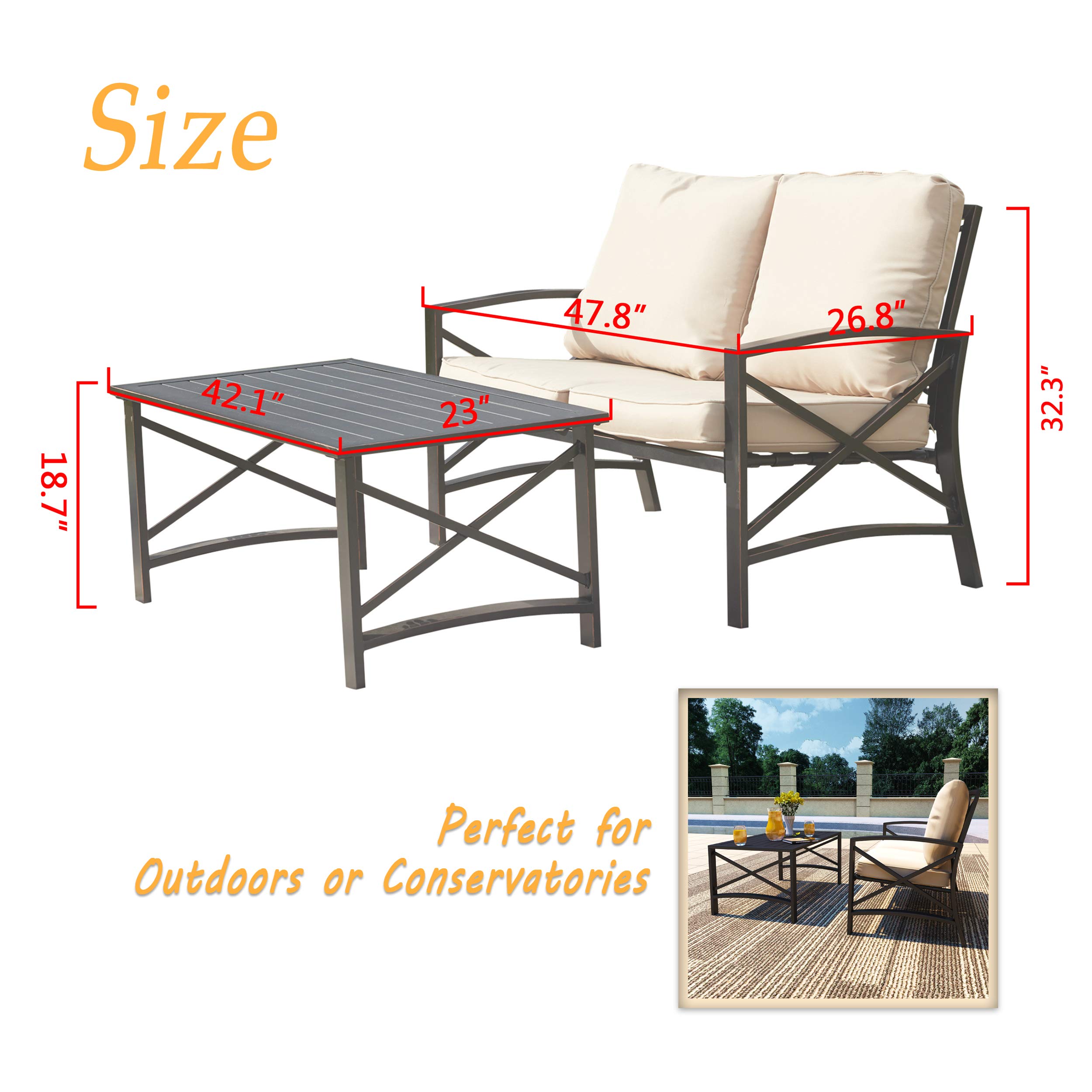 PatioFestival 5-Piece Outdoor Patio Furniture Set - Metal Conversation Sectional Loveseat with Cushions & Coffee Table - Weather-Resistant for Poolside, Backyard, Garden, Lawn (Khaki) | Perfect for Outdoor Entertaining, Relaxation & Summer Gatherings