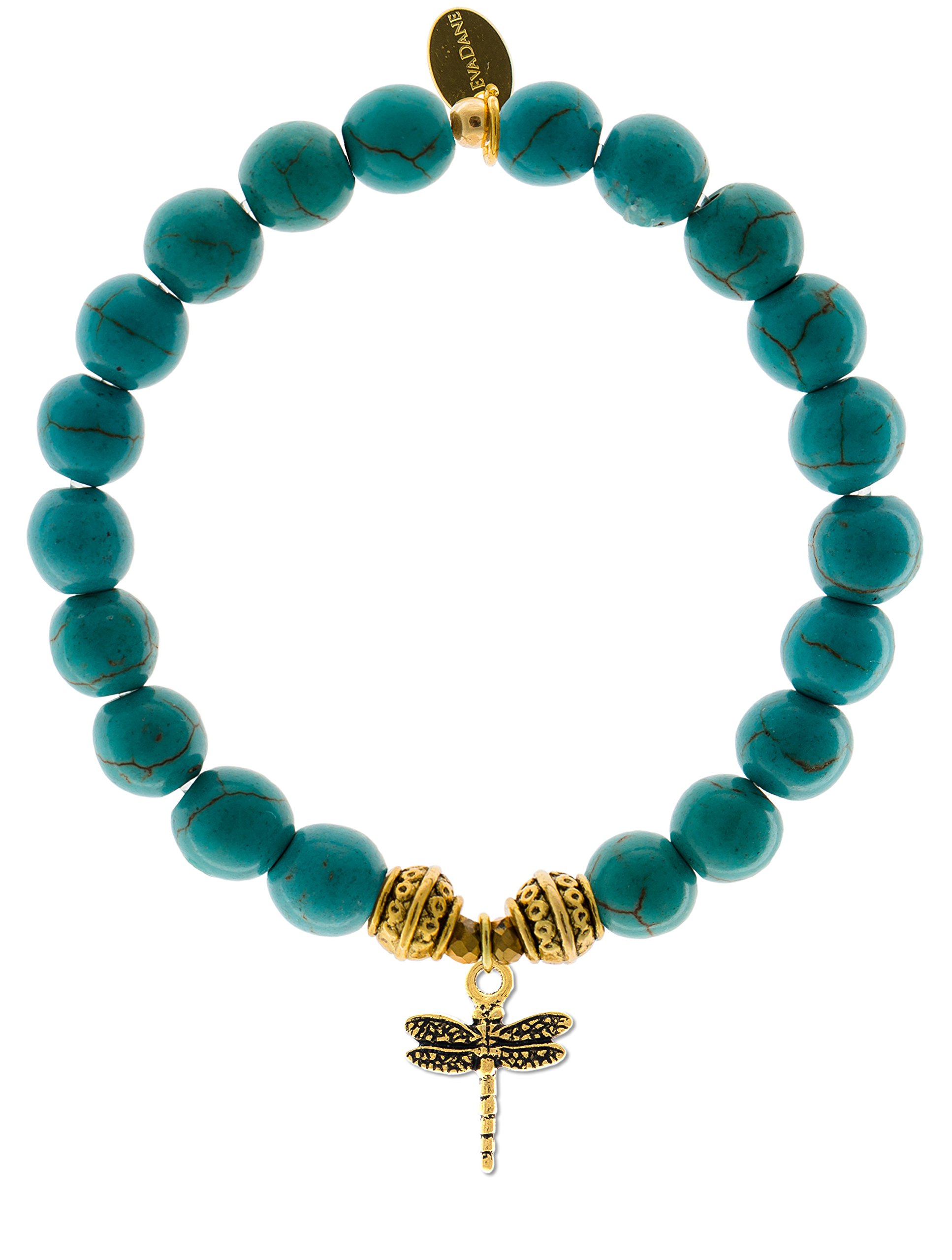 Natural Turquoise Gemstone Tibetan Bead Dragonfly Charm Stretch Bracelet for Women - Boho Chic Handmade Jewelry for Yoga, Meditation & Spiritual Healing