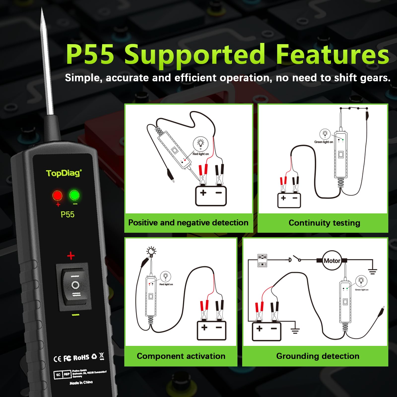 12V-24V P55 Electrical Circuit Tester - Continuity Test, Trailer Light Tester & Short Circuit Locator with Overload Protection | Perfect for Automotive, RV & Electrical System Diagnostics
