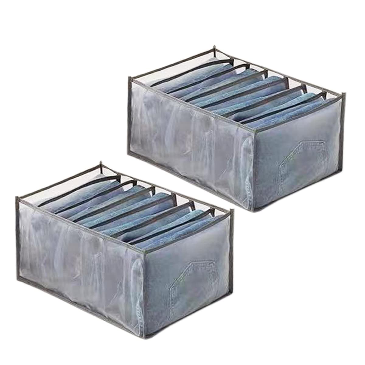 7-Grid Washable Foldable Mesh Closet Organizer for Underwear, Socks, Scarves & Jeans - Portable Storage Drawer for Bedroom, Travel & Dorm Organization (Grey, 2 Jeans Grid)