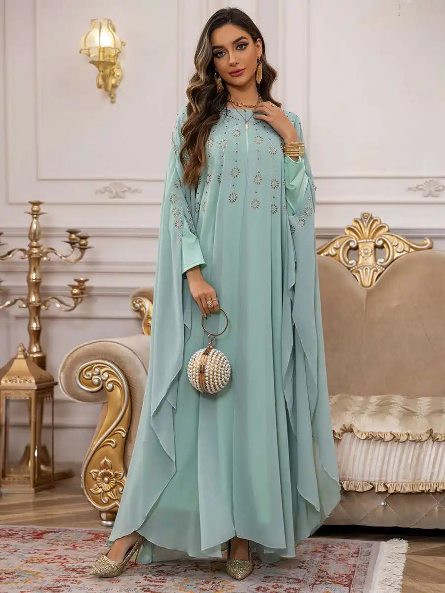 2-Piece Chiffon Caftan Dress Set with Detachable Cloak & Lining - Elegant Boho Maxi Dress for Beach, Pool Party & Summer Vacation #25448