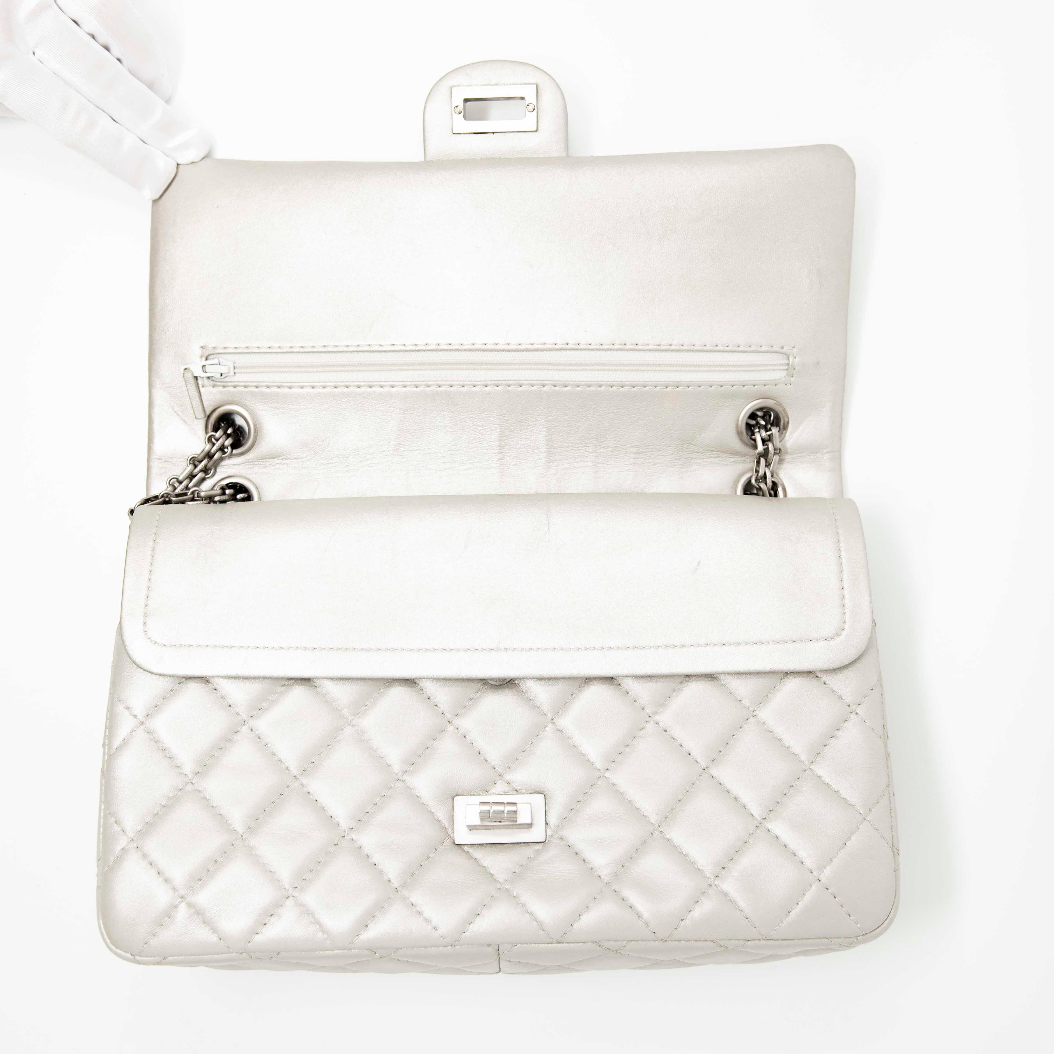 Authentic Chanel Silver 2.55 Reissue 226 Flap Bag - Luxury Designer Handbag for Women | Perfect for Evening Events, Date Nights & Special Occasions
