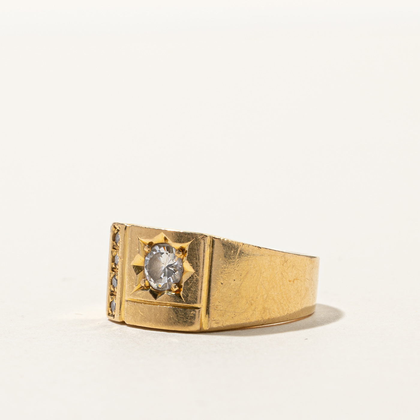 Starburst Diamond Signet Ring - 0.45ctw Genuine Diamond Ring - Size 5.75 - Elegant Women's Jewelry for Everyday Wear & Special Occasions