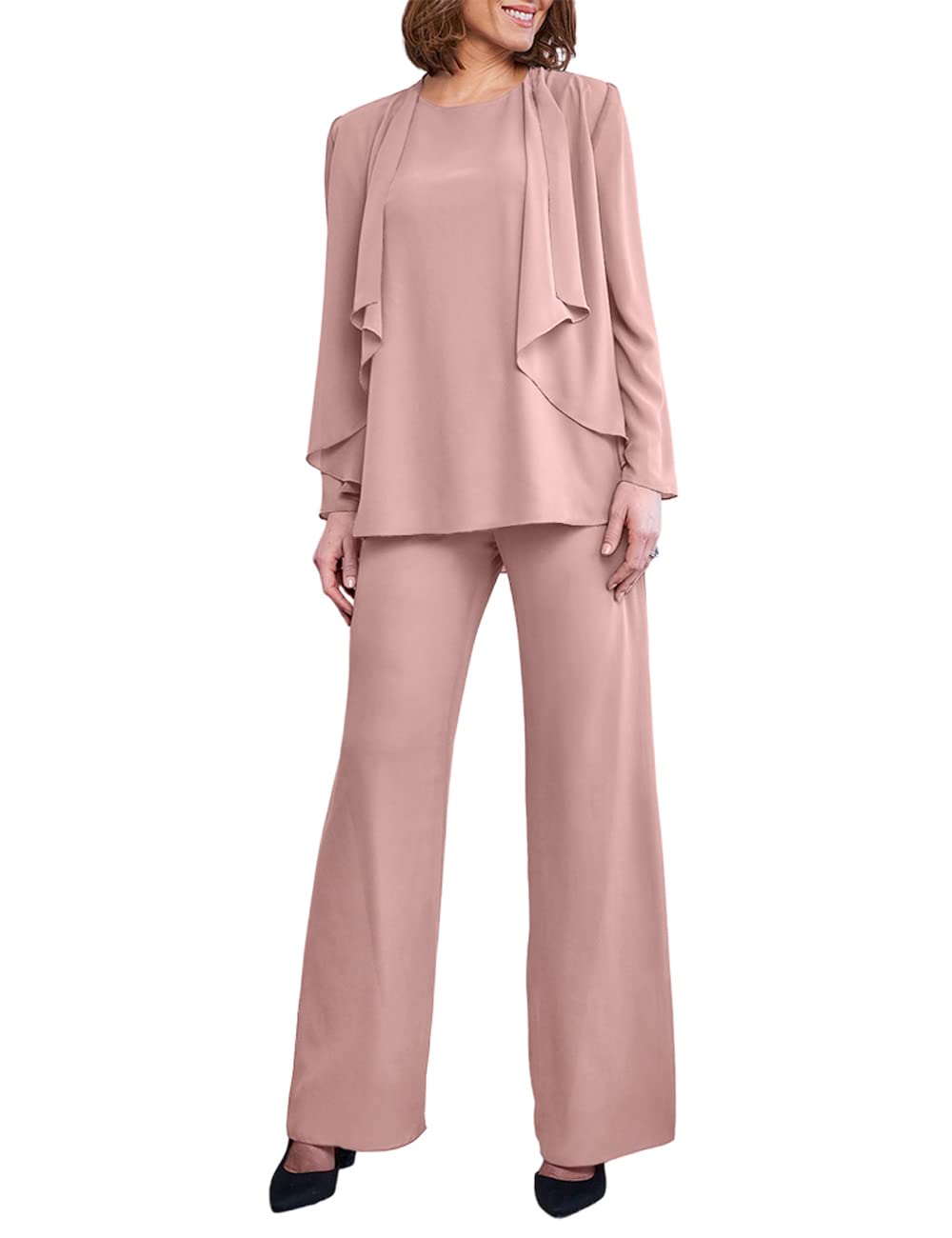 Zongqiven Women's 3-Piece Chiffon Mother of the Bride Pant Suit Set - Elegant Wedding Guest Outfit for Evening Party, Prom & Special Occasions | Perfect for Formal Events, Mother's Day & Holiday Gatherings