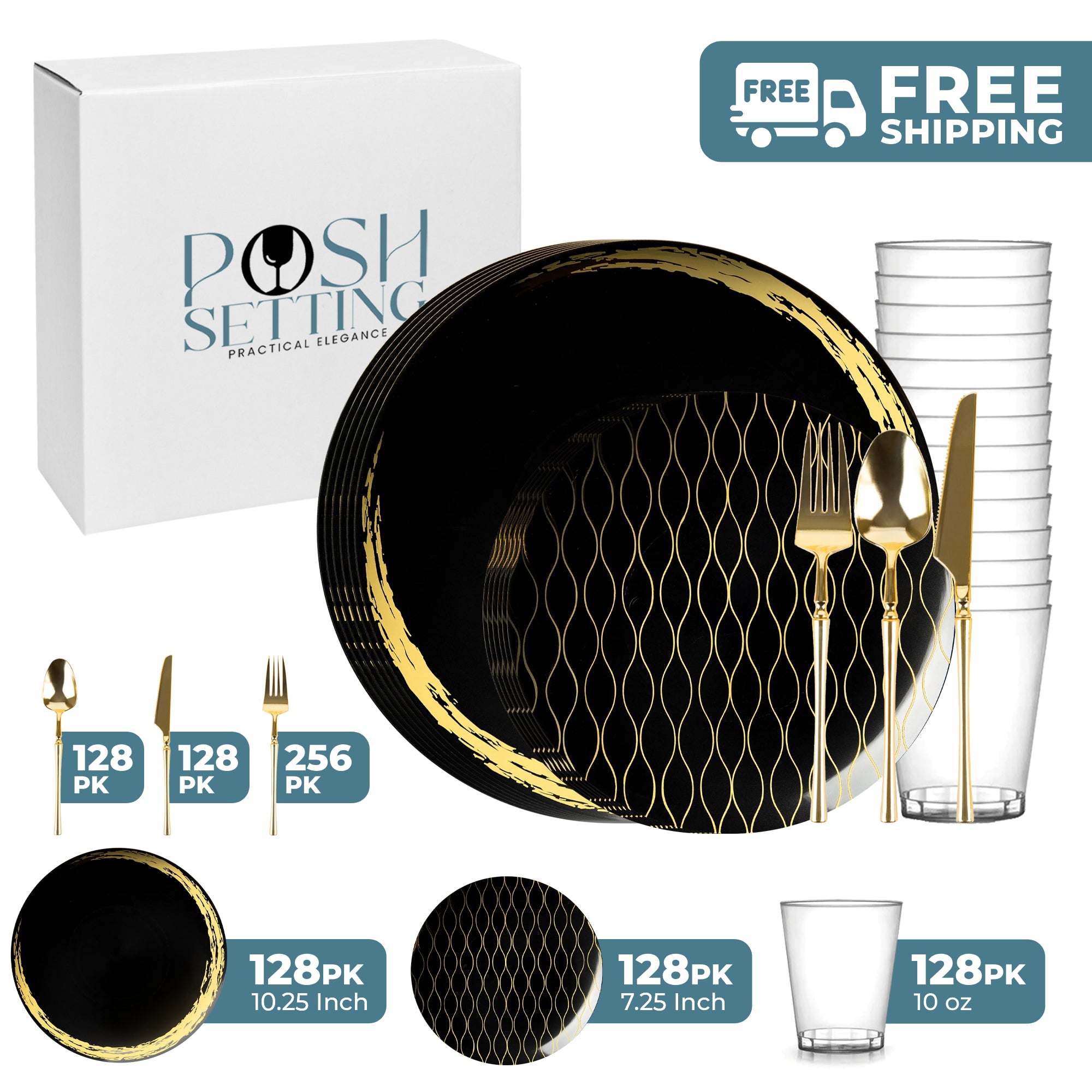 Black and Gold Plastic Party Bundle - 50-Piece Disposable Whisk Set for Cocktails, Baking & Decorating - Perfect for Birthday, Wedding, and Holiday Celebrations