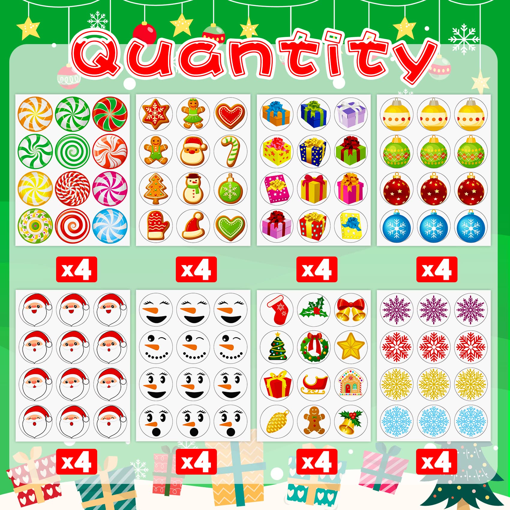 Funnlot Christmas Stickers 384pcs - Santa Snowman Reindeer for Kids Holiday Decor