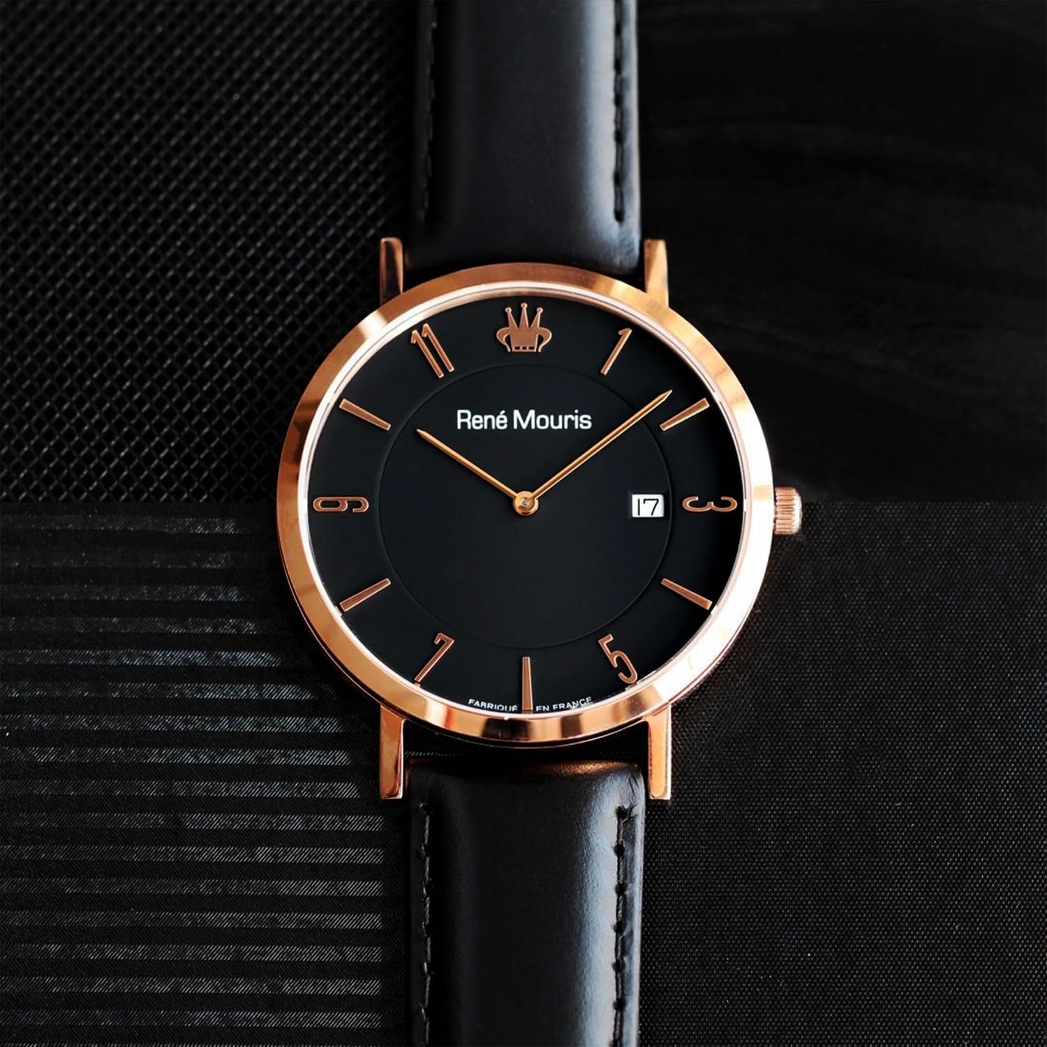 René Mouris Men's Classic Quartz Watch - 41mm 316L Stainless Steel Case, Sapphire Coated Crystal, 50M Waterproof, Italian Leather Strap - Elegant Dress Watch for Business, Office & Formal Occasions