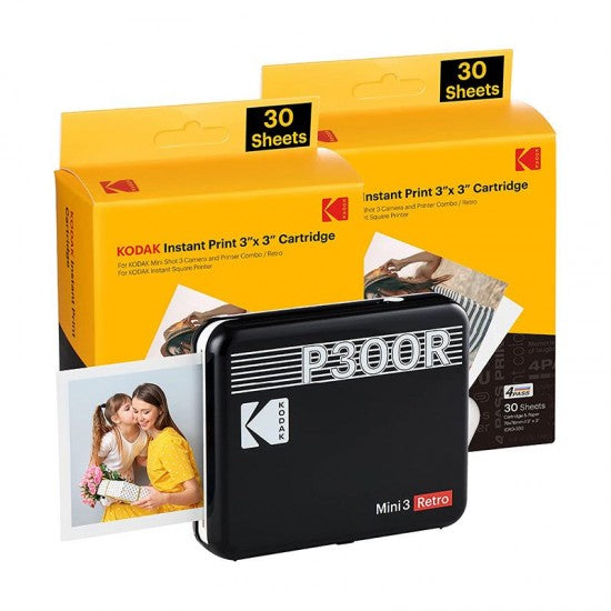 KODAK MINI 3 ERA BLACK Instant Camera - 3X3 Photos + 60 Sheets Film - Perfect for Travel, Parties & Everyday Memories