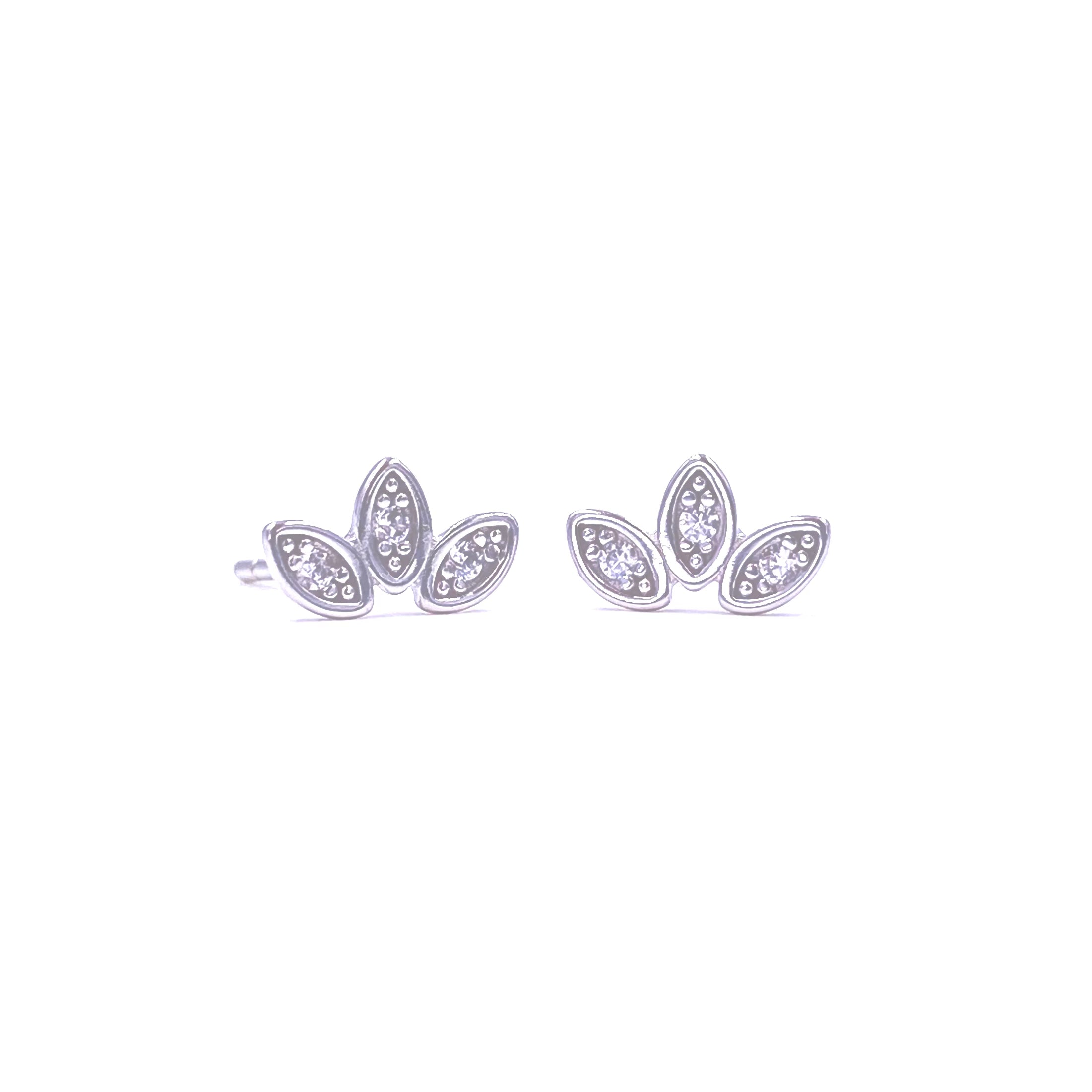 Ashley Gold Sterling Silver Gold Plated Triple Leaf CZ Stud Earrings for Women - Elegant Cubic Zirconia Jewelry for Party, Wedding & Everyday Wear