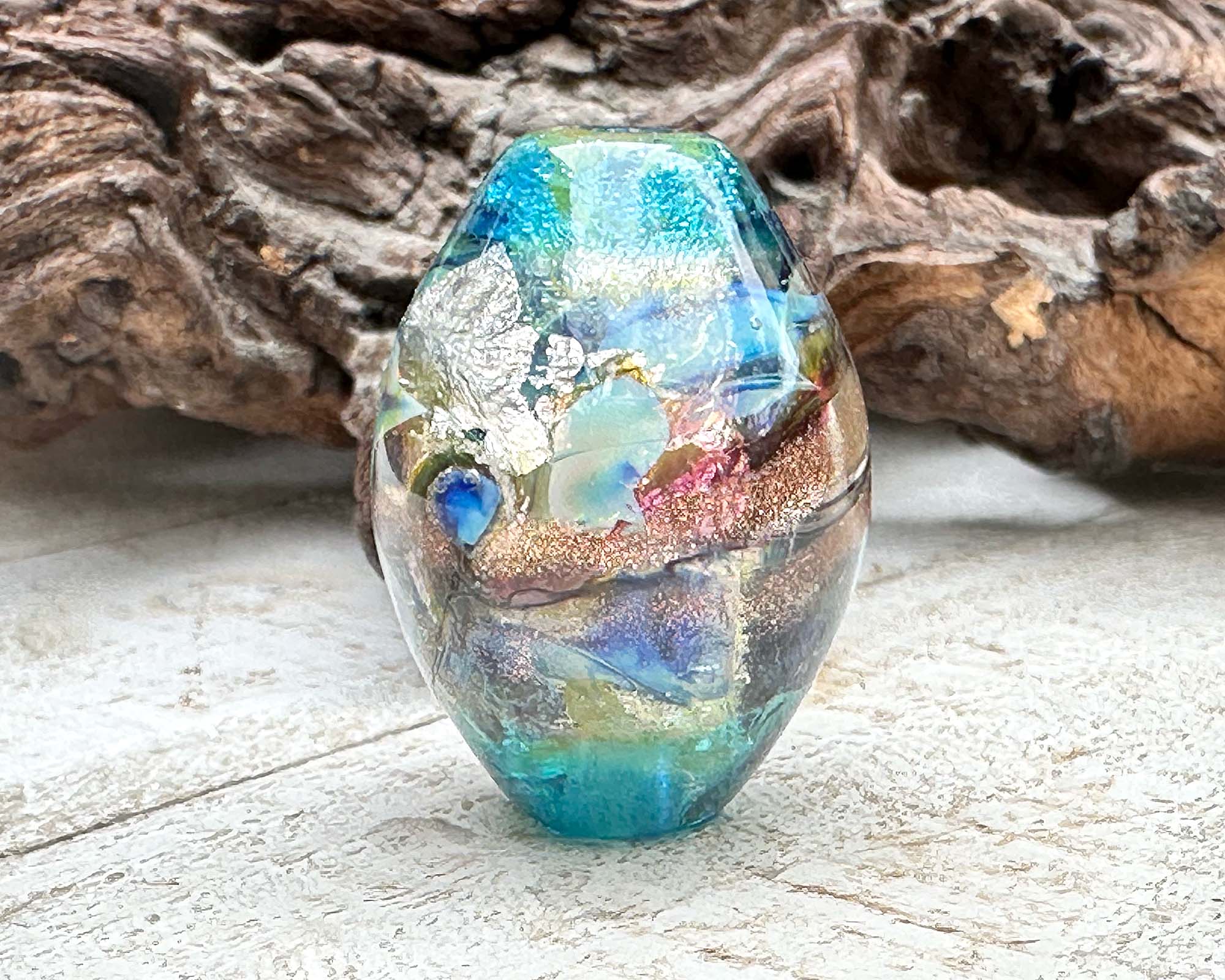 Aqua Galaxy Blue Lampwork Glass Focal Bead for Jewelry Making - Handmade SRA Art Bead for Necklaces, Bracelets & DIY Crafts