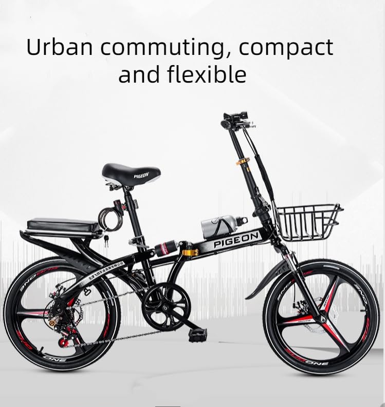 16 Inch Adult Folding Bike - 6-Speed Black Mountain Bike with Double Shock Absorption & 3-Blade Wheels | Commuter Bike for Urban Riding, Camping & Outdoor Adventures