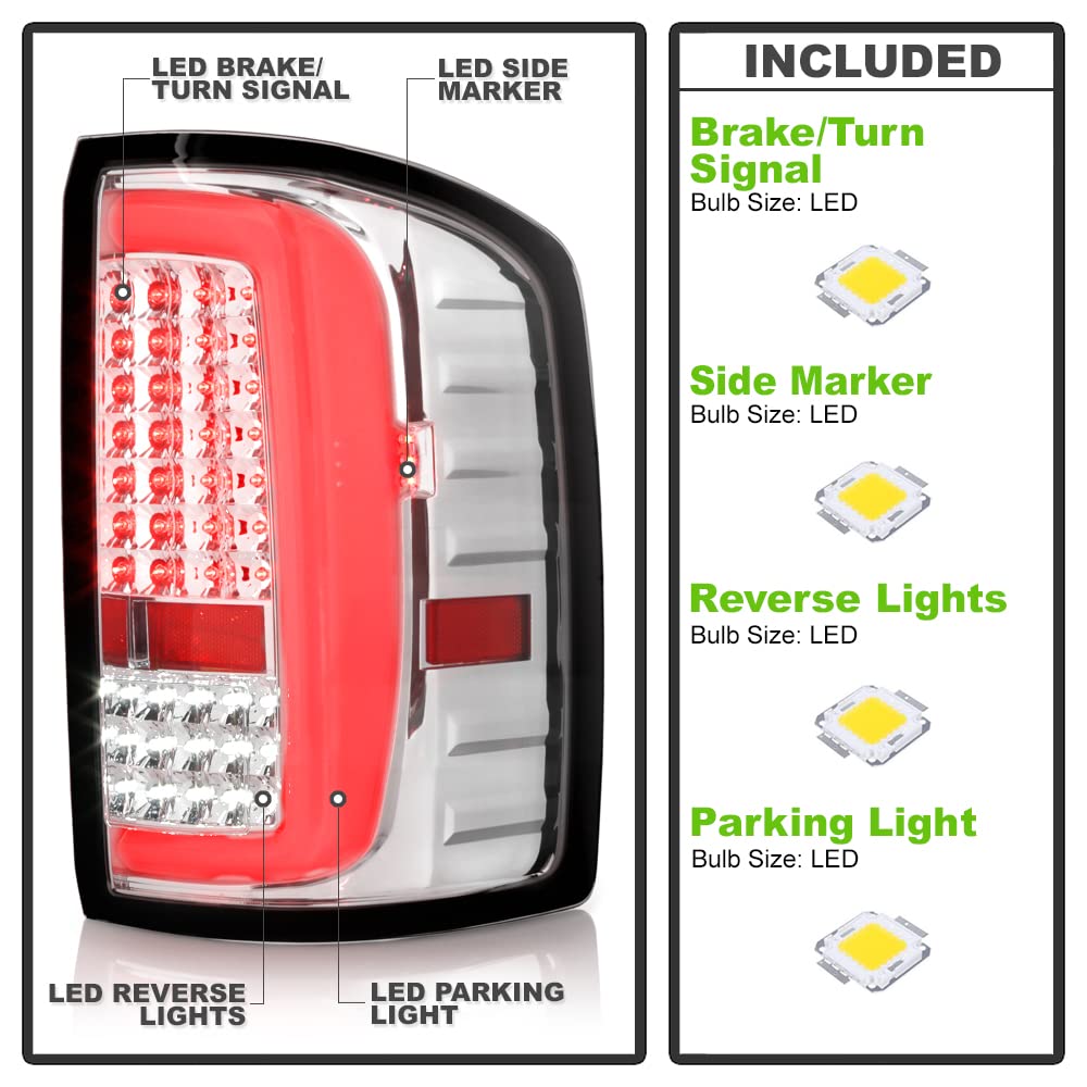 ACANII Chrome LED Tube Tail Lights Brake Lamps Pair for 2014-2018 GMC Sierra 1500/2500HD/3500HD - Durable Replacement for Incandescent Lights, Enhanced Visibility & Style for Night Driving & Off-Road Adventures