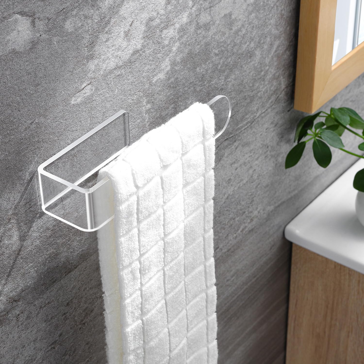 Taozun Clear Adhesive Towel Holder - No Drill Bathroom & Kitchen Wall Mount Towel Rack, 2-Pack Acrylic Towel Bar for Hand/Tea Towels - Perfect for Small Spaces, Apartments, RVs