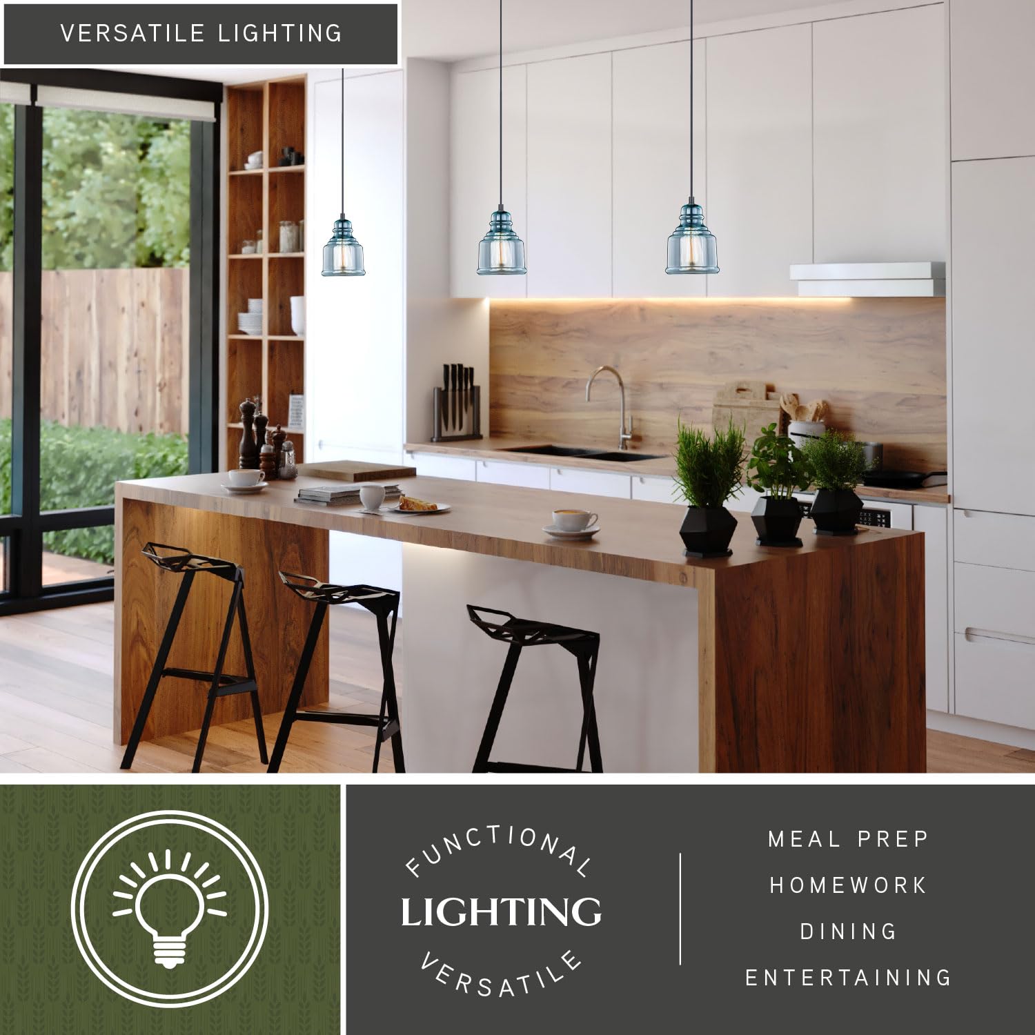 VAXCEL Millie Jar Mini Pendant Light - Oil Rubbed Bronze Finish with Smoke Blue Glass - Farmhouse & Kitchen Island Ceiling Lighting - Perfect for Dining Room, Breakfast Nook & Rustic Home Decor
