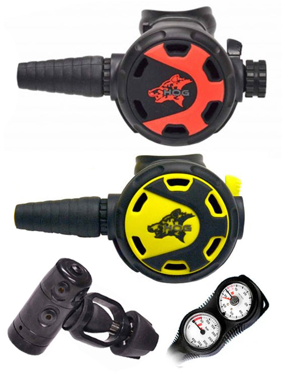 HOG D1X DIN or Yoke Regulator - Classic 2.0 Scuba Diving Octopus with Free Temperature Gauge | Professional Dive Gear for Cold Water & Technical Diving