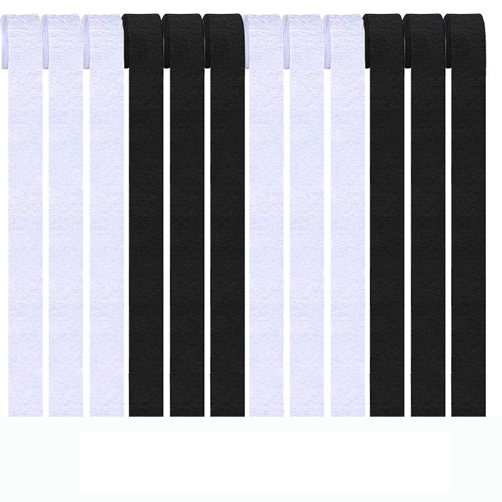WOPARTY Black and White Crepe Paper Streamers - 12 Rolls of 2-Color Party Decorations for Birthday, Wedding & Festival Celebrations
