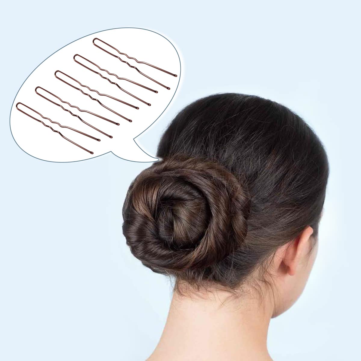 100 PCS U-Shaped Invisible Hair Grips - Heavy Duty Crinkled Hair Pins for Women, Ballet Bun & Updos - Secure Hold for Thick Hair (2.4 Inch, Brown) - Perfect for Dance Performances, Weddings & Everyday Styling