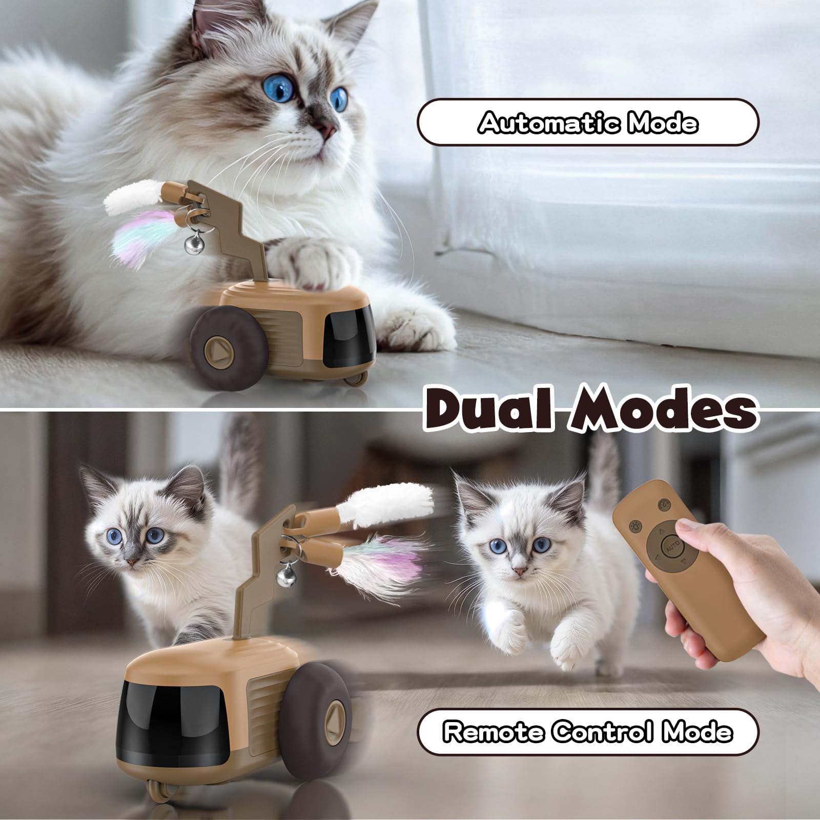 Automatic Remote Control Cat Toy - Smart Obstacle Avoidance Interactive Kitten Toy with 2-Speed Modes & Rechargeable Battery for Indoor Cats | Turbo Tail 4.0 - Perfect for Playtime, Exercise & Reducing Boredom in Adult Cats