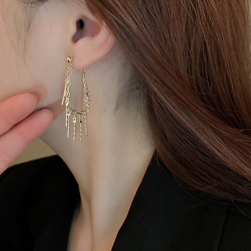 Elegant Gold Chain Tassel Waterfall Earrings for Women | Fashion Dangle Drop Earrings | Perfect for Parties, Weddings & Evening Events | R1554