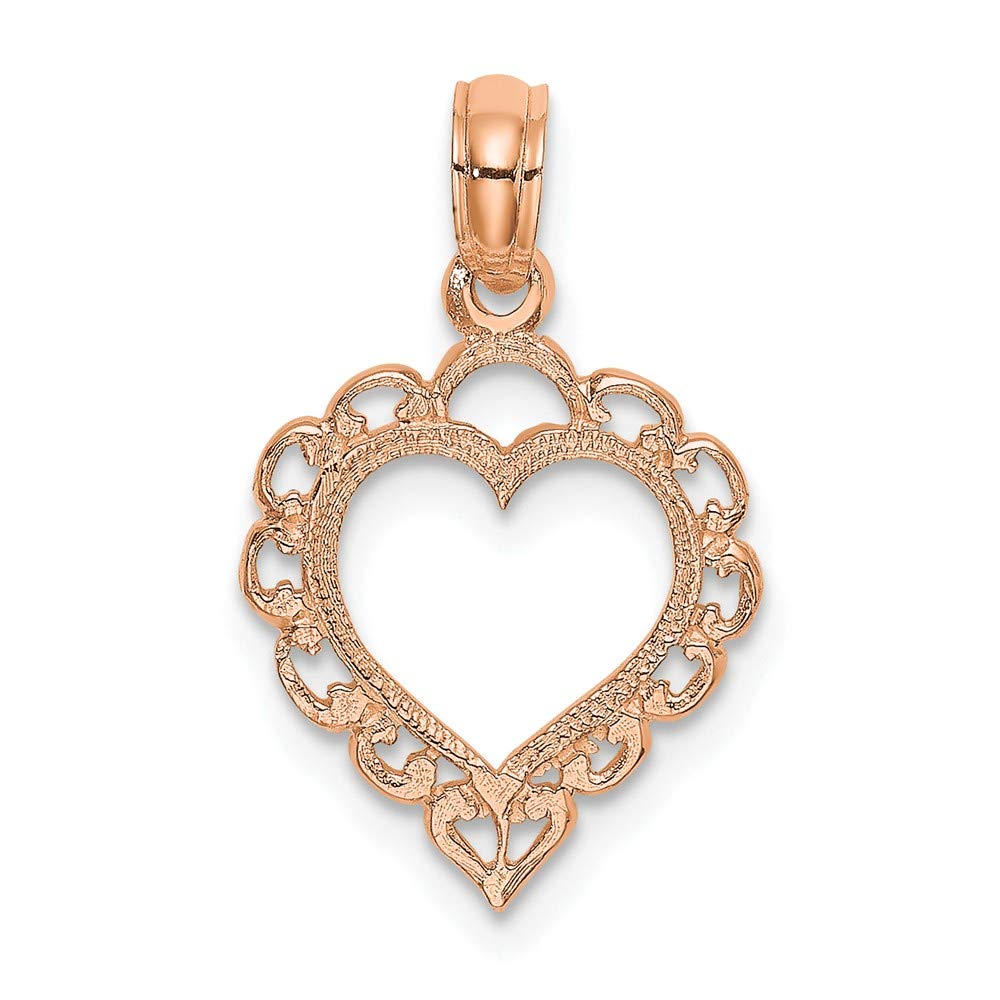 14K Rose Gold Polished Lace Border Heart Pendant Necklace - Elegant Jewelry Gift for Women, Perfect for Valentine's Day, Anniversary & Special Occasions