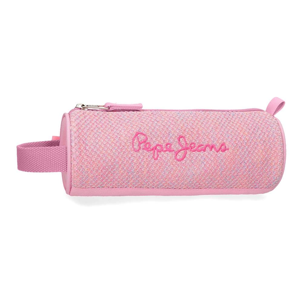 Pepe Jeans Round Rose Makeup Bag 9x9x23 cm - Waterproof Polyester Cosmetic Pouch for Travel, Gym & Everyday Use