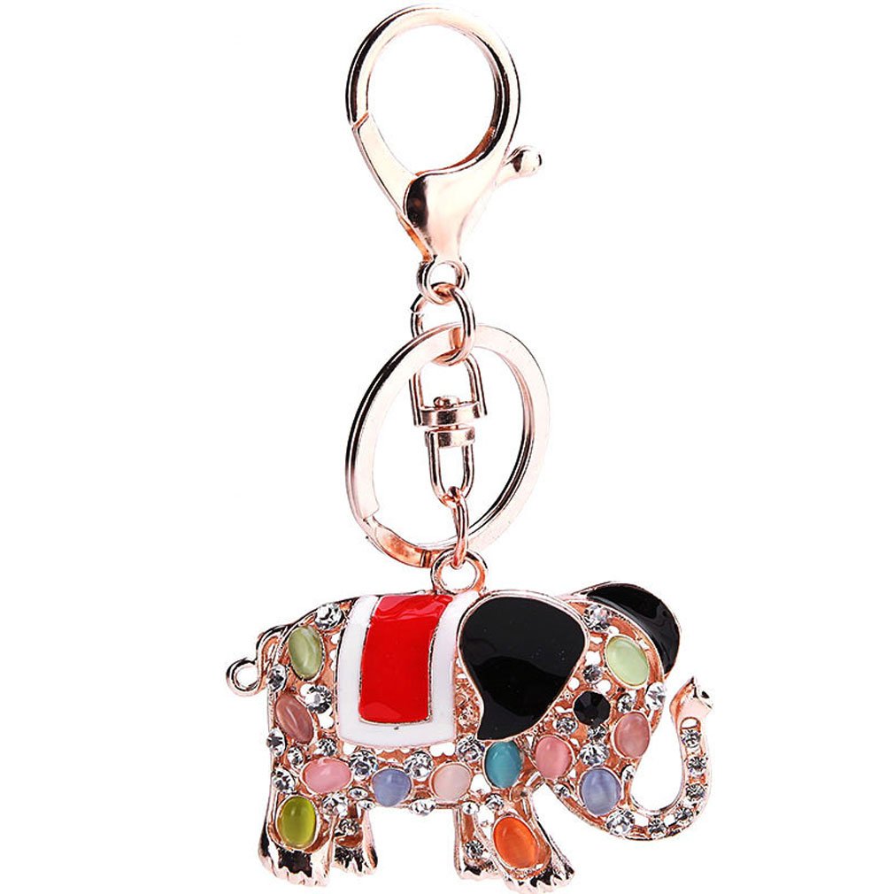 FOY-MALL Stylish Elephant Opal Rhinestone Alloy Keychain for Women - Elegant Gift & Fashion Accessory for Purse, Keys, or Backpack (H1301)