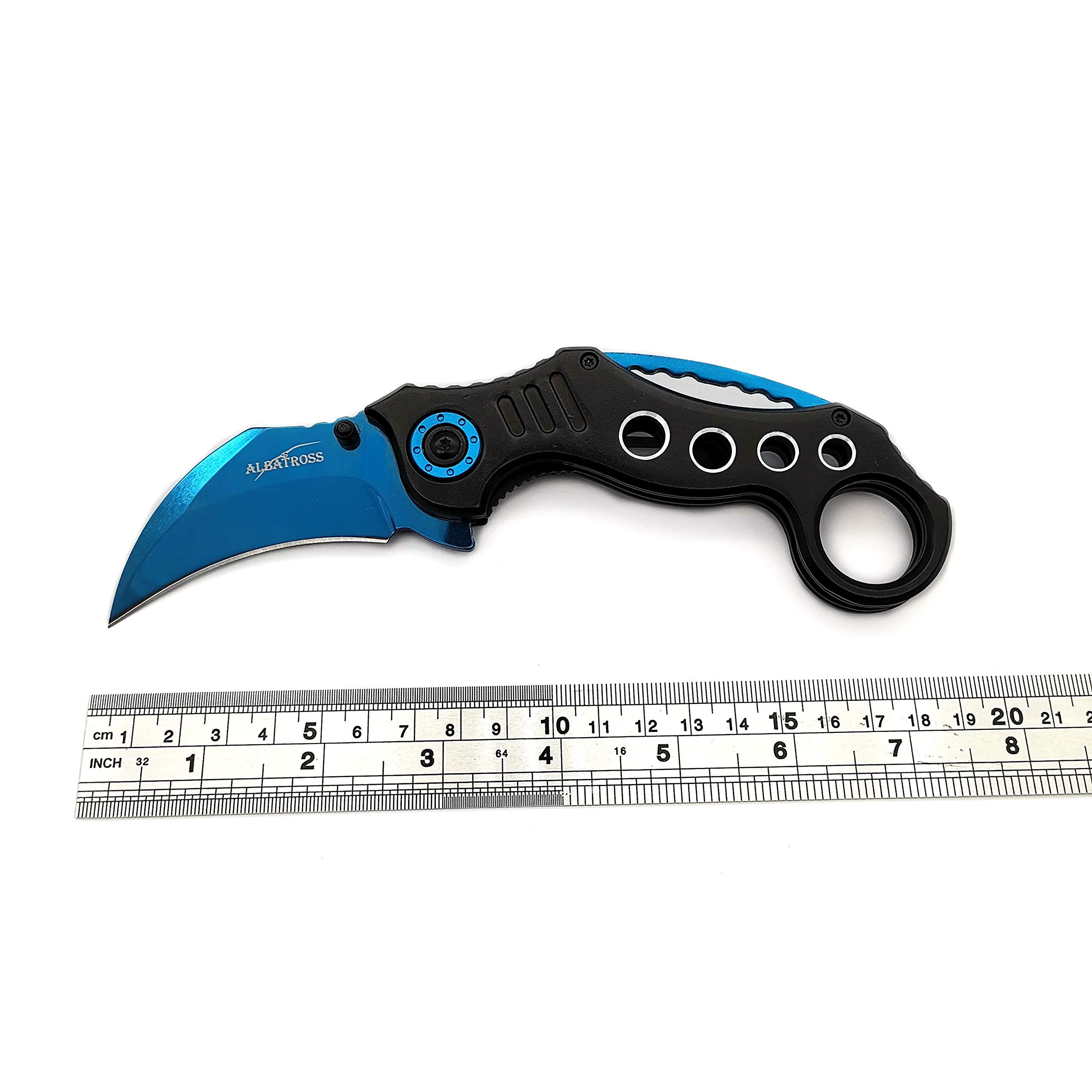ALBATROSS EDC Cool Spring Assisted Folding Pocket Knife - Tactical Sharp Raptor Claw Knife with Blue Handle for Outdoor Camping, Hiking & Survival Gear