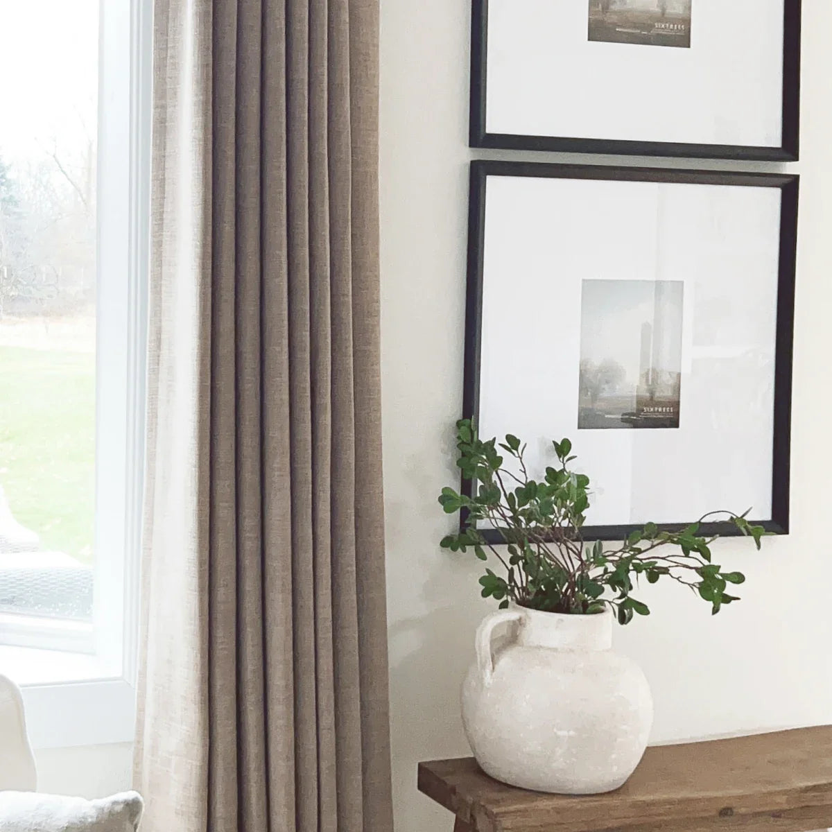 Pinch Pleated Blackout Curtains - 100% Linen Custom Drapes in Grey & Beige | Modern Thermal Insulated Window Treatments for Living Room & Bedroom